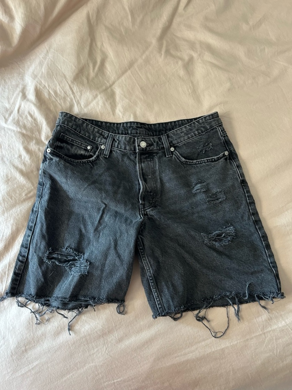 Black Distressed Denim Shorts